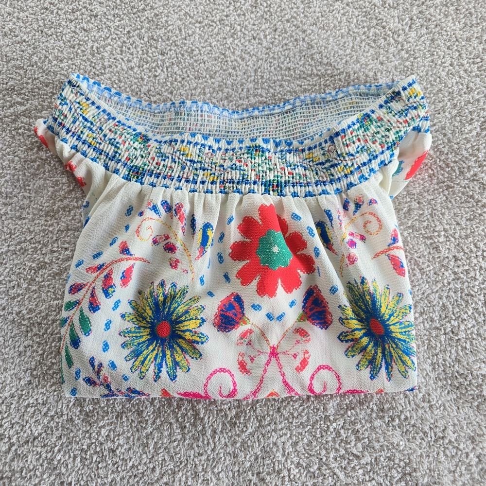 Flying Tomato Floral Off The Shoulder Top Textured Boho-chic Bell Sleeves Sz L - Picture 11 of 11